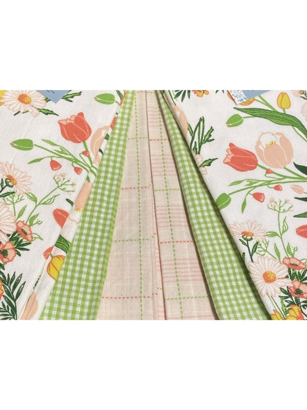 LOT of 6 Kitchen Hand Tea Towels Floral & Gingham Checkerboard Tulips Daisy Set - Picture 2 of 16